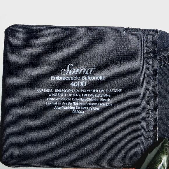 Soma Embraceable Balconette Bra 40DD Lace Black Underwire Sexy Romantic - Picture 4 of 10